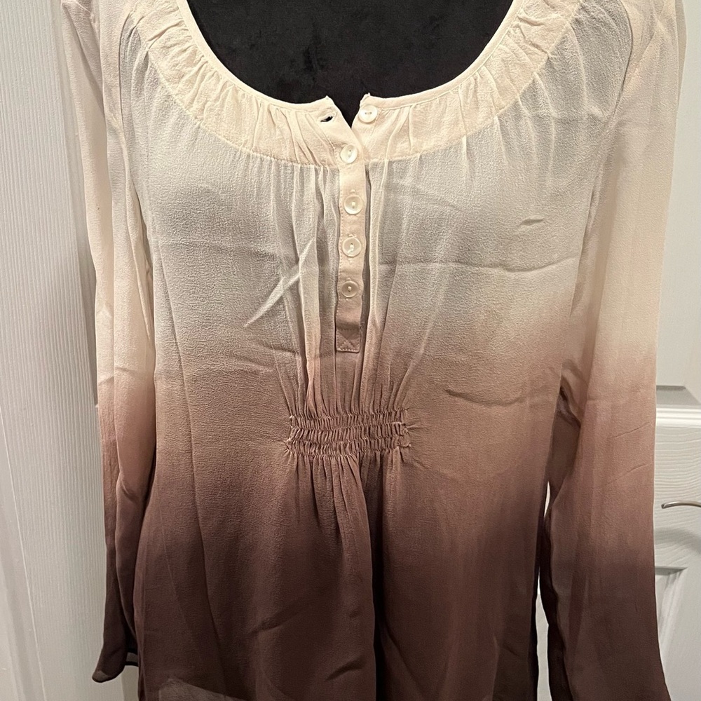 Ecru Cream to Brown Ombre Silk Blouse